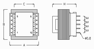 Print Layout & Dimensioner - Uindstbte Transformere for printmontage 50/60Hz - 0,4-12VA